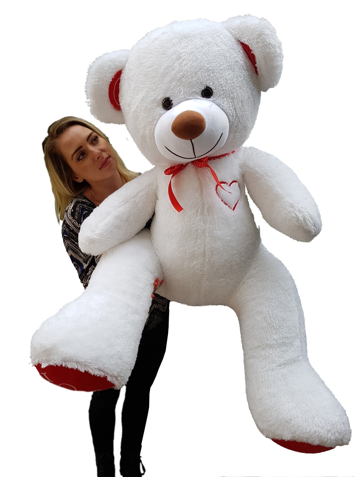 Riesen-Teddybär 160 cm, Weiß - rot - b
