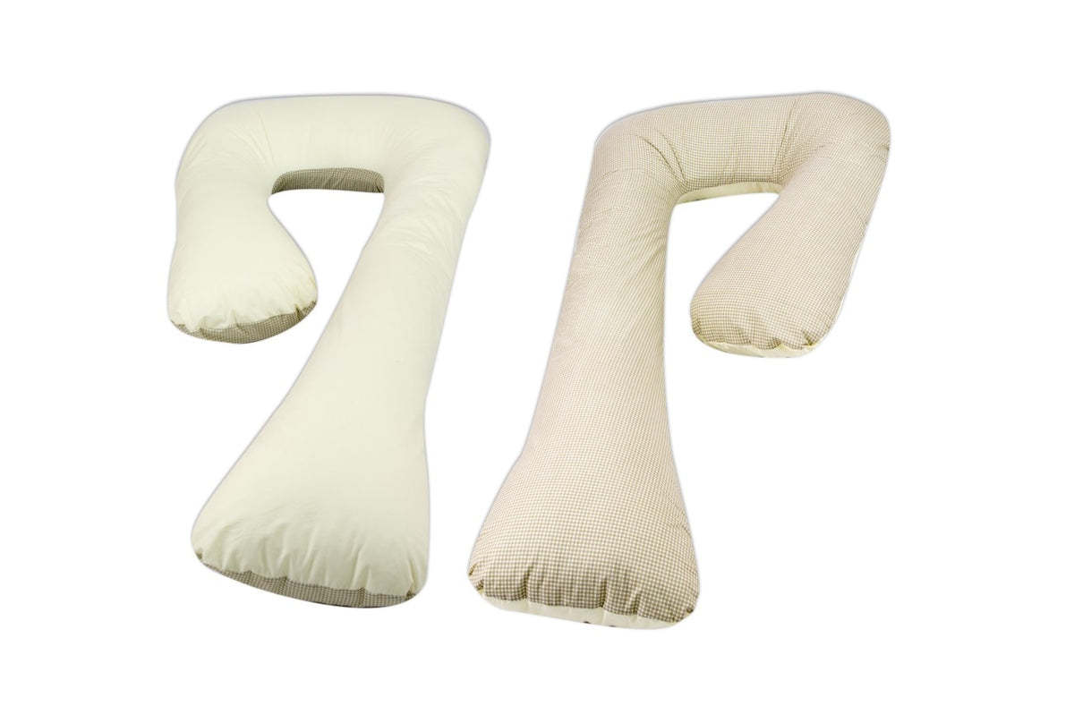 Schwangerschaftskissen 7-Form, Baumwolle / Beige Karos - cremefarben