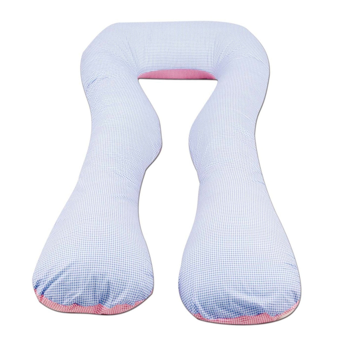 Schwangerschaftskissen U-Form, Baumwolle / Blaue Karos - rosa Karos