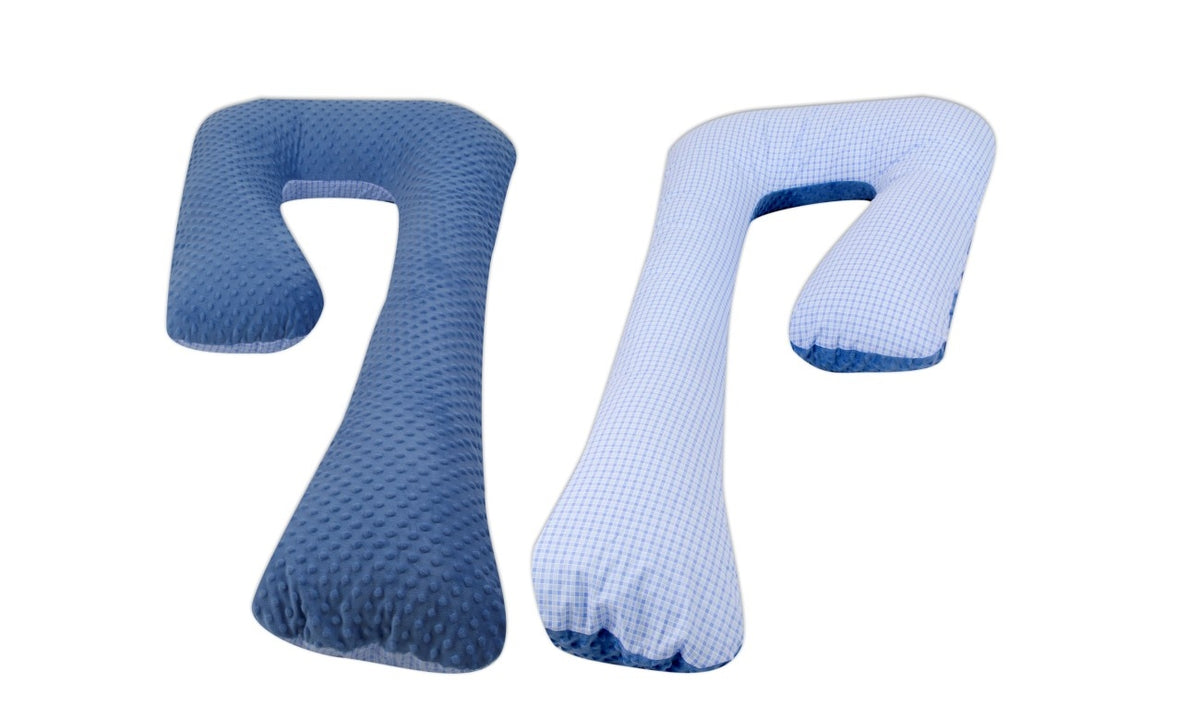Schwangerschaftskissen 7-Form, Baumwolle & Minky / Blaue Karos - blau