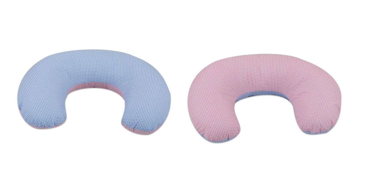 Kleines Stillkissen, Baumwolle / Blaue Karos - rosa Karos