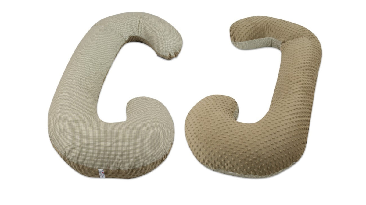 Schwangerschaftskissen C-Form, Baumwolle & Minky / Beige Karos - cappuccinofarben