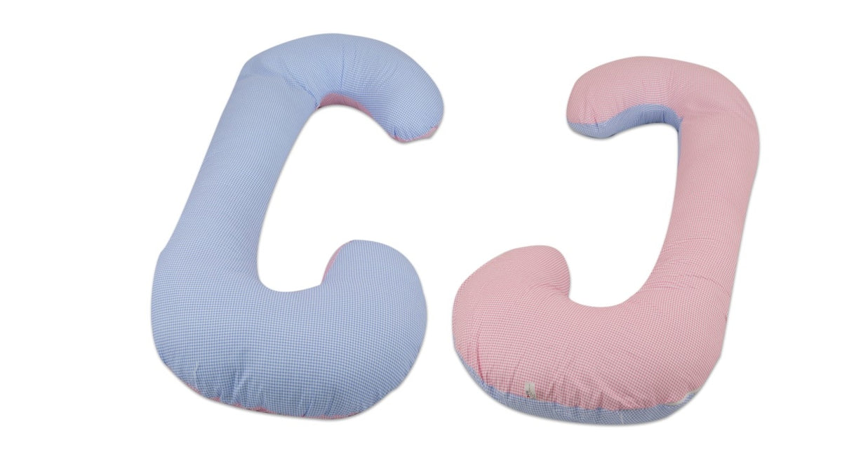 Schwangerschaftskissen C-Form, Baumwolle / Blaue Karos - rosa Karos