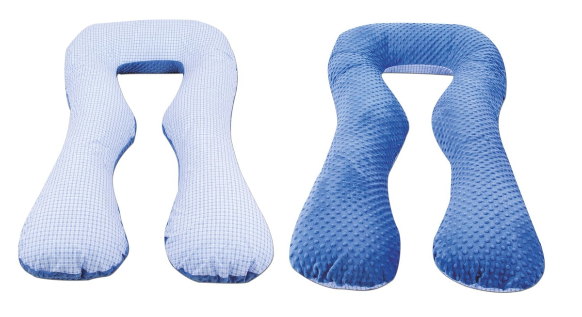 Schwangerschaftskissen U-Form, Baumwolle & Minky / Blaue Karos - blau