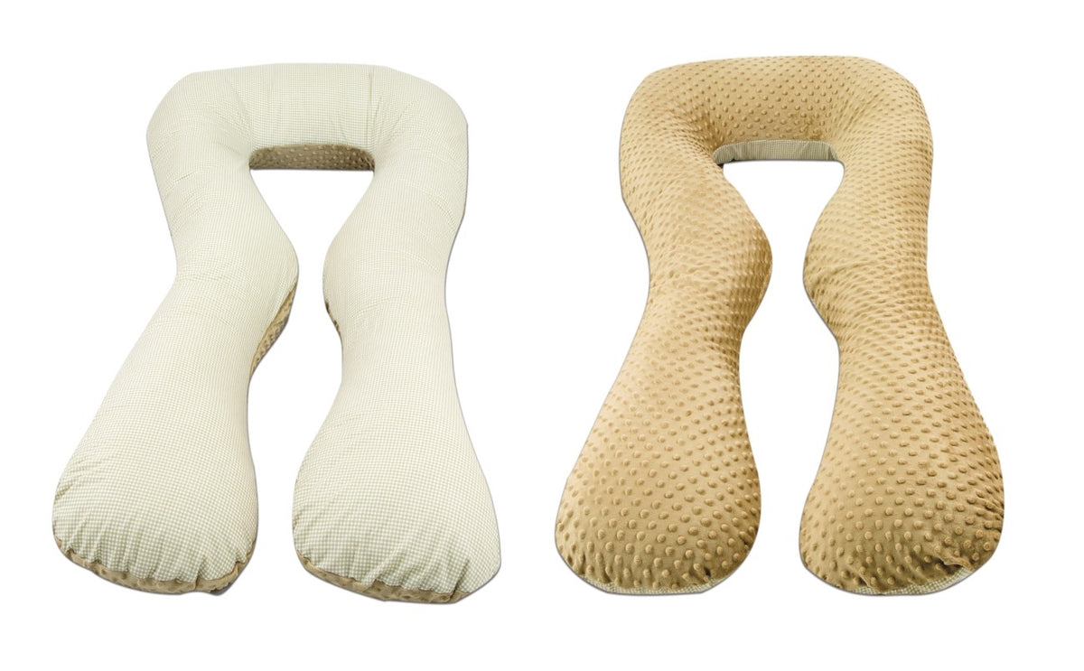 Schwangerschaftskissen U-Form, Baumwolle & Minky / Beige Karos - cappuccinofarben