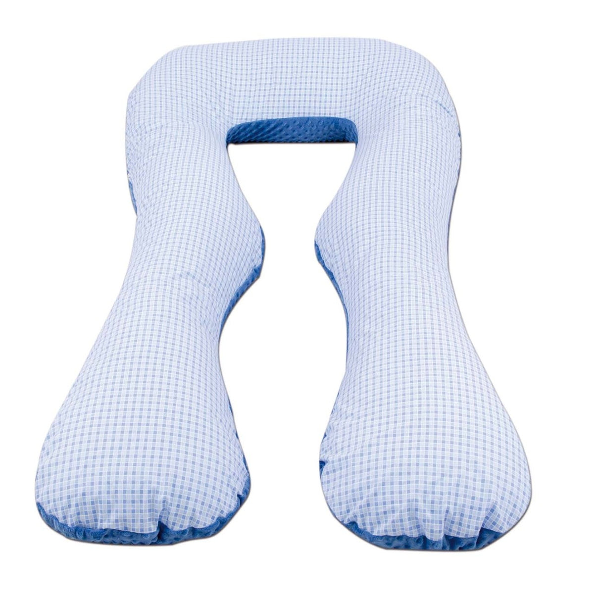 Schwangerschaftskissen U-Form, Baumwolle & Minky / Blaue Karos - blau