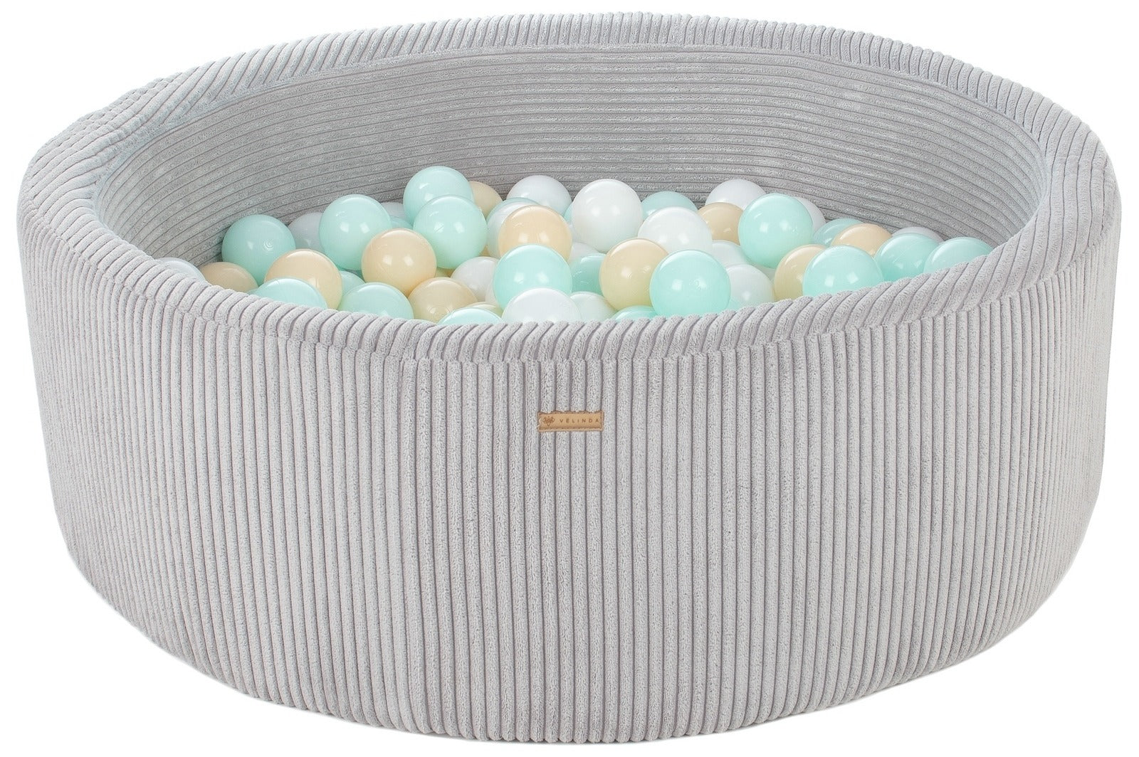 Bällepool ⌀ 90 cm in Chenille Grau mit Bällen in Weiß · Cappuccino · Mint