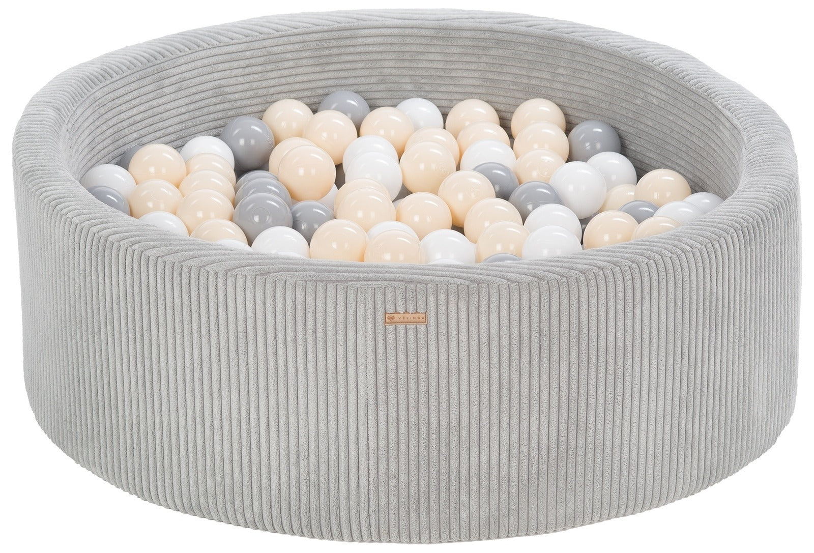 Bällepool ⌀ 90 cm in Chenille Grau mit Bällen in Weiß · Grau · Cappuccino