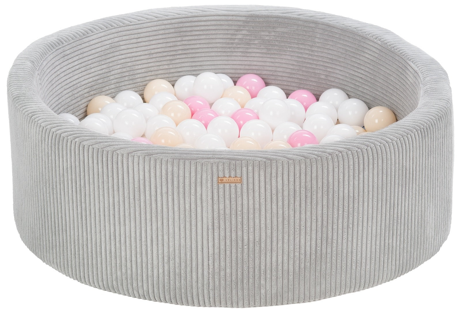 Bällepool ⌀ 90 cm in Chenille Grau mit Bällen in Weiß · Rosa · Cappuccino