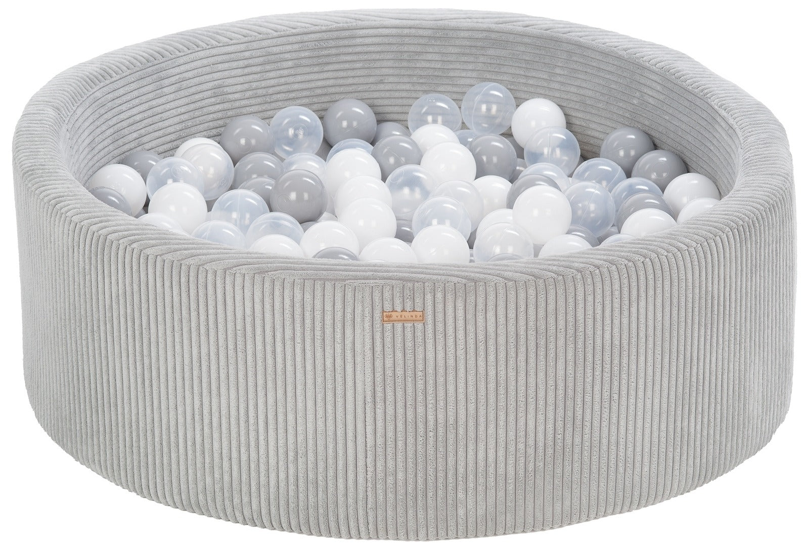 Bällepool ⌀ 90 cm in Chenille Grau mit Bällen in Weiß · Transparent · Grau