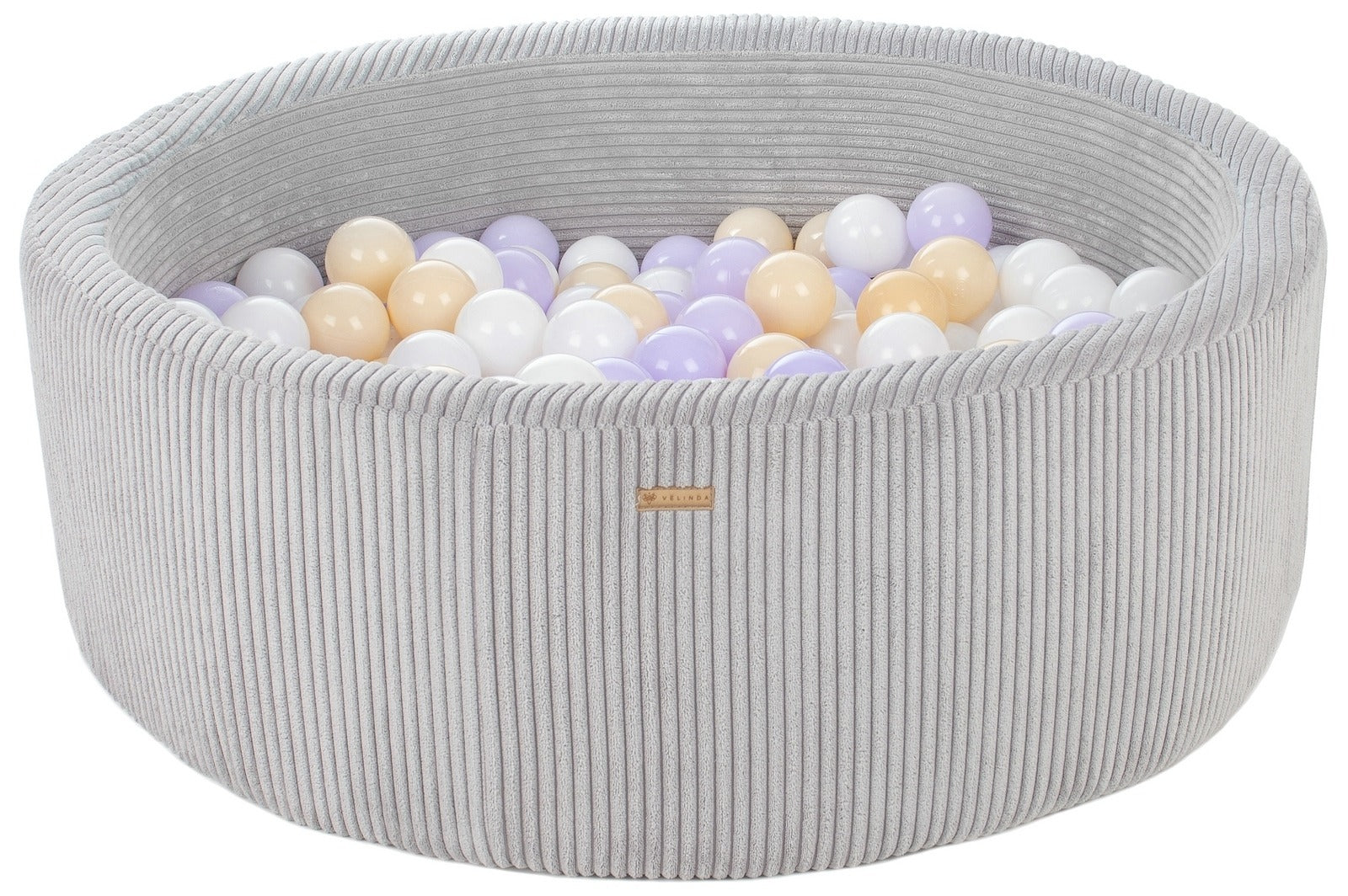 Bällepool ⌀ 90 cm in Chenille Grau mit Bällen in Weiß · Violett · Cappuccino