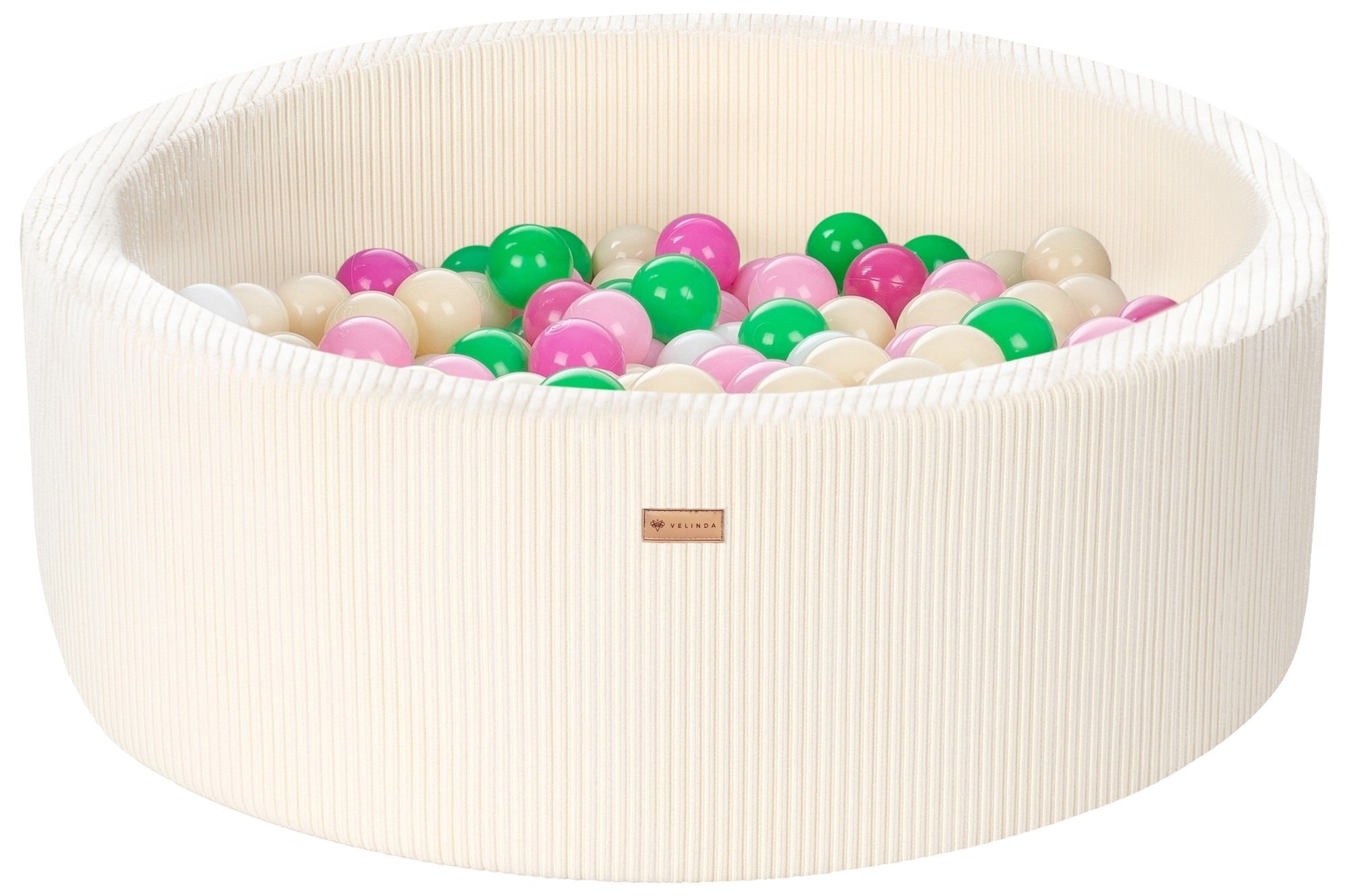 Bällepool ⌀ 90 cm in Cord Creme mit Bällen in Weiß · Grün · Pink · Rosa · Cappuccino