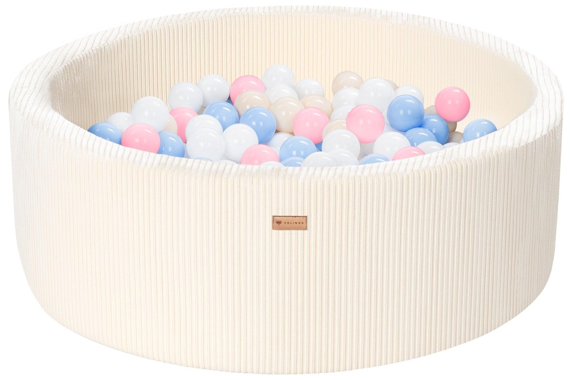 Bällepool ⌀ 90 cm in Cord Creme mit Bällen in Weiß · Hellblau · Rosa · Cappuccino