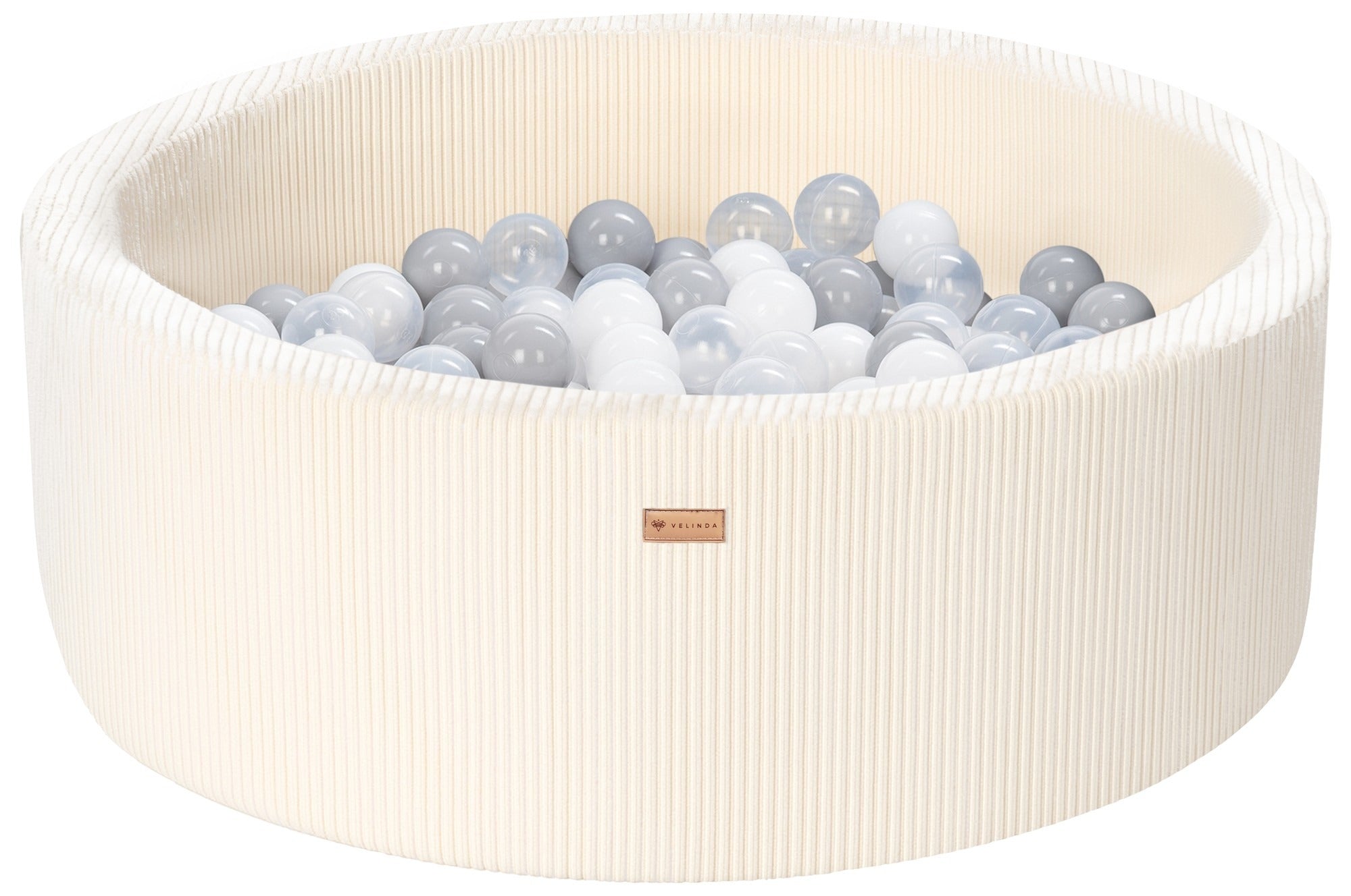 Bällepool ⌀ 90 cm in Cord Creme mit Bällen in Weiß · Transparent · Grau