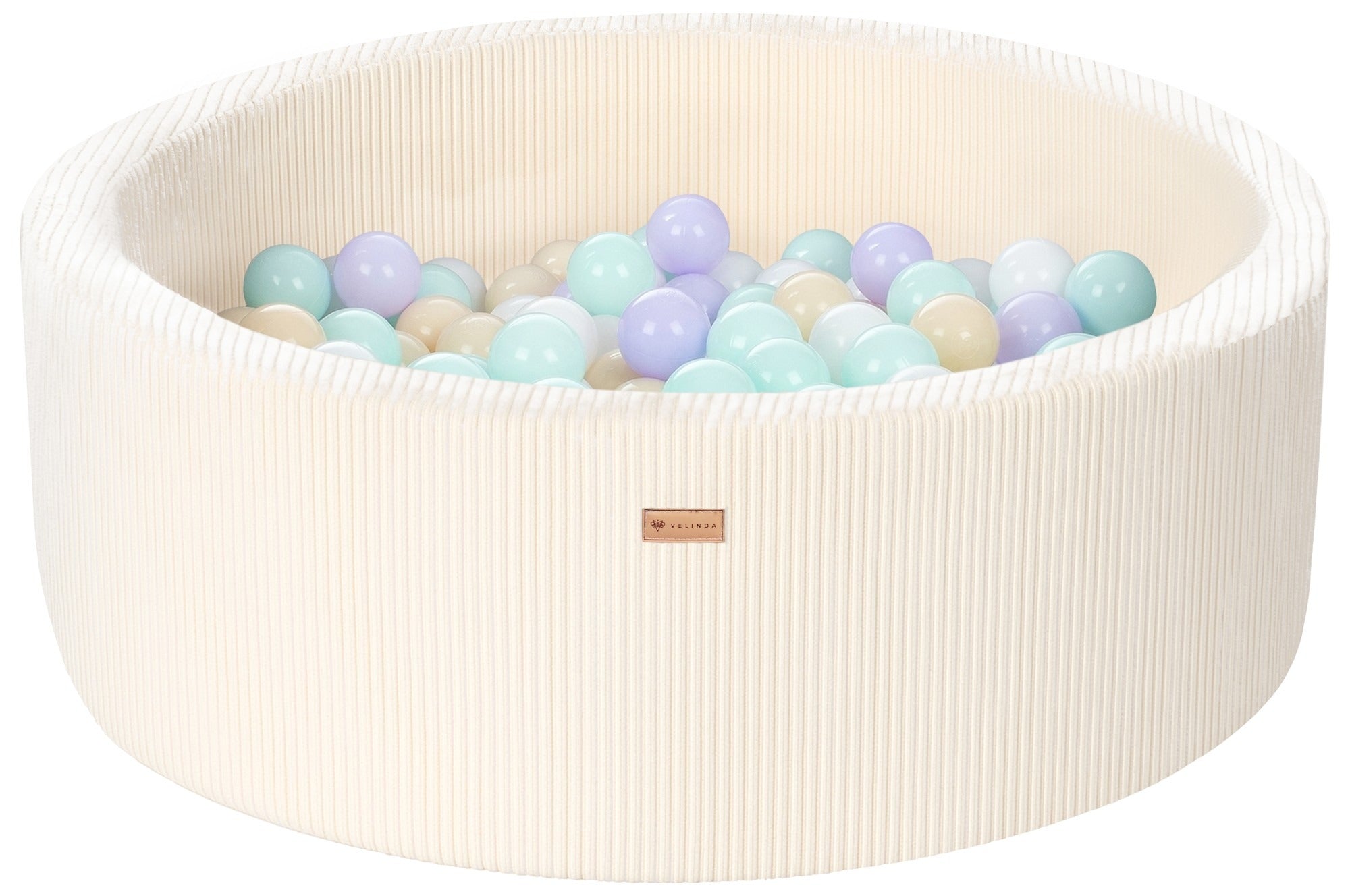 Bällepool ⌀ 90 cm in Cord Creme mit Bällen in Weiß · Violett · Cappuccino · Mint