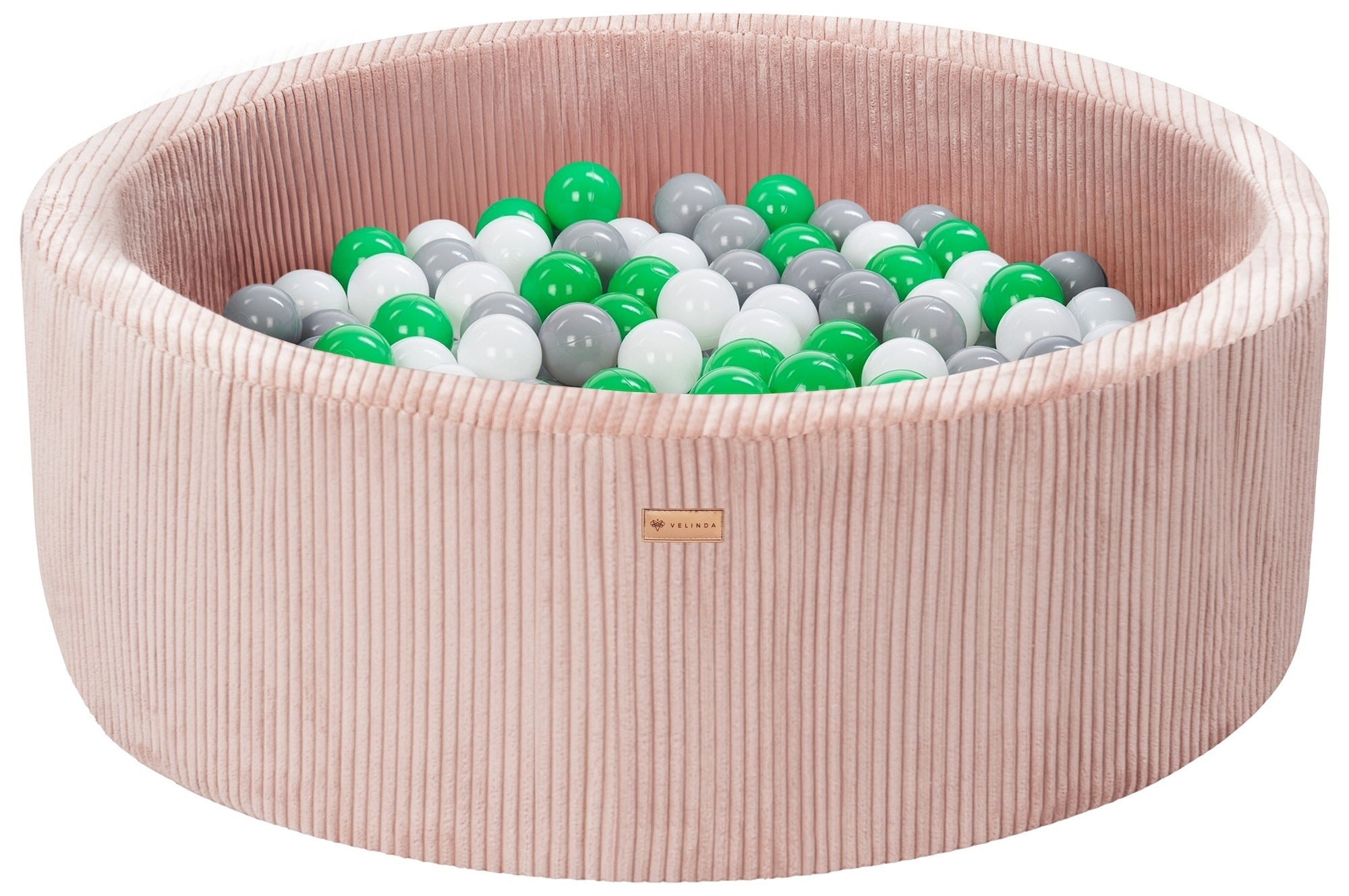 Bällepool ⌀ 90 cm in Cord Rosa mit Bällen in Weiß · Grau · Hellgrün
