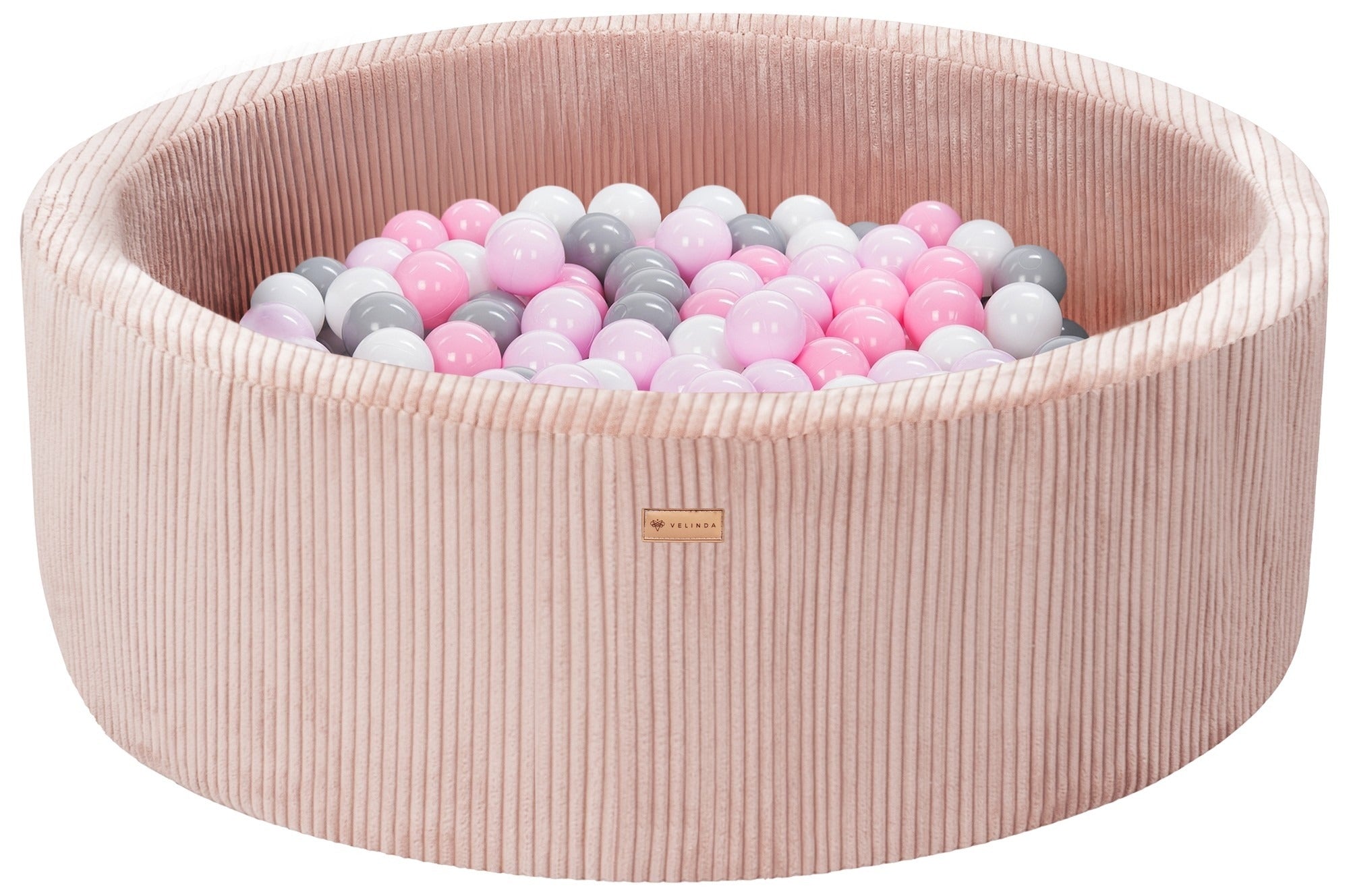 Bällepool ⌀ 90 cm in Cord Rosa mit Bällen in Weiß · Grau · Rosa · Pastell-Pink