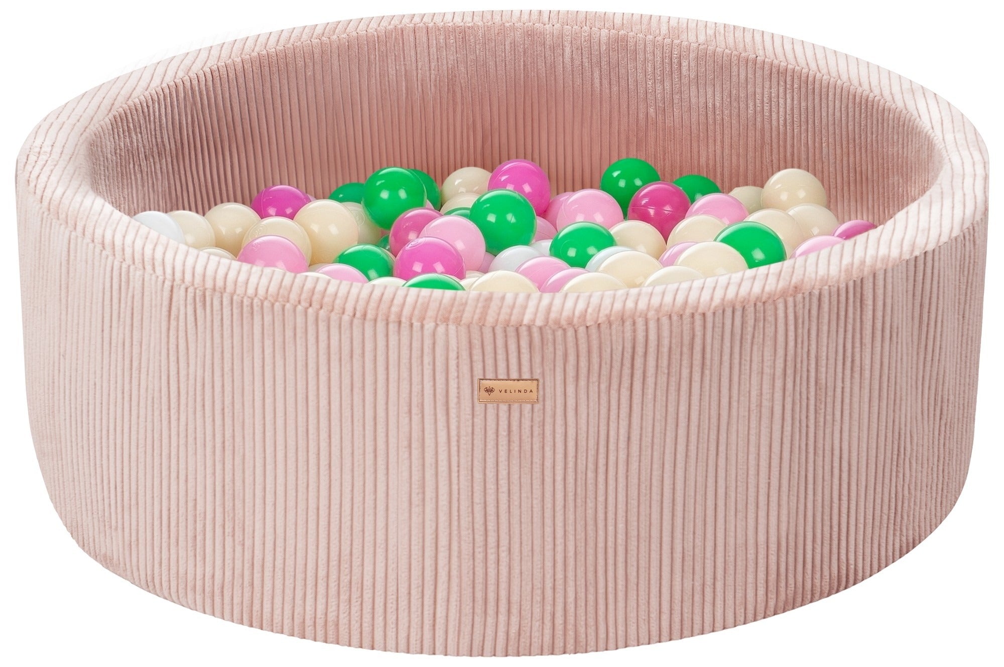 Bällepool ⌀ 90 cm in Cord Rosa mit Bällen in Weiß · Grün · Pink · Rosa · Cappuccino
