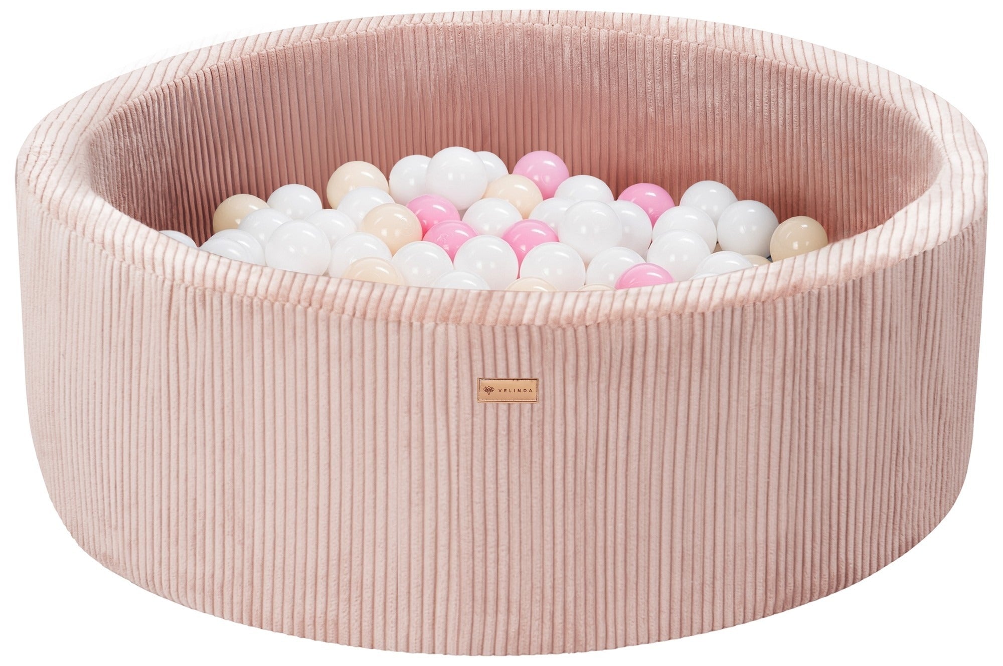 Bällepool ⌀ 90 cm in Cord Rosa mit Bällen in Weiß · Rosa · Cappuccino