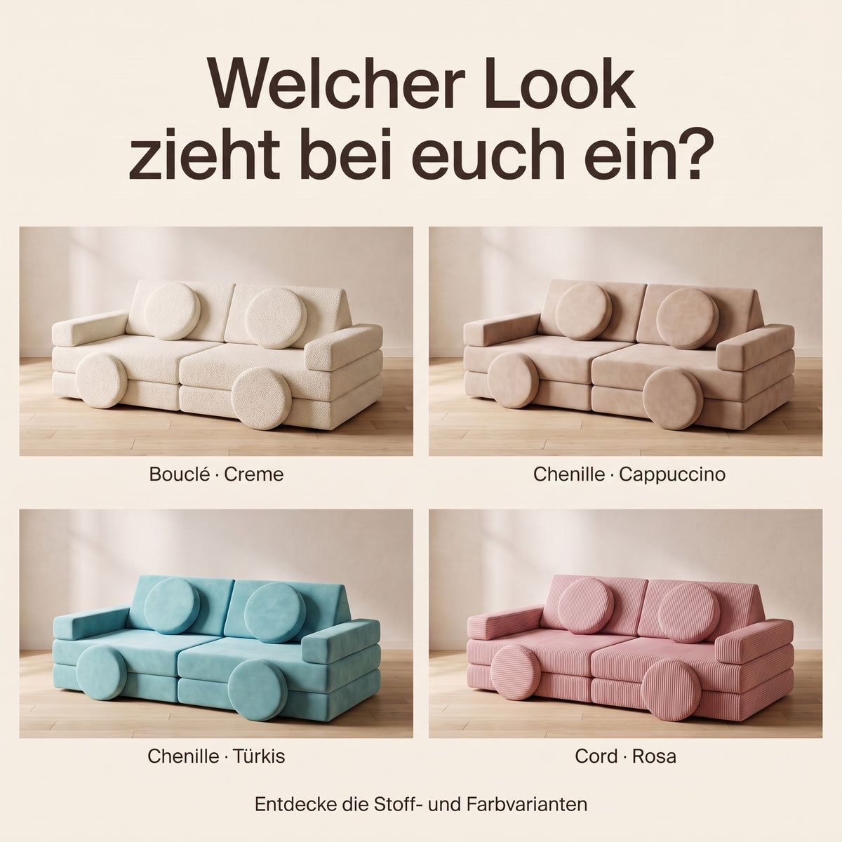 Welcher Look zieht bei euch ein? Wuselsofa Basis in Bouclé, Chenille und Cord