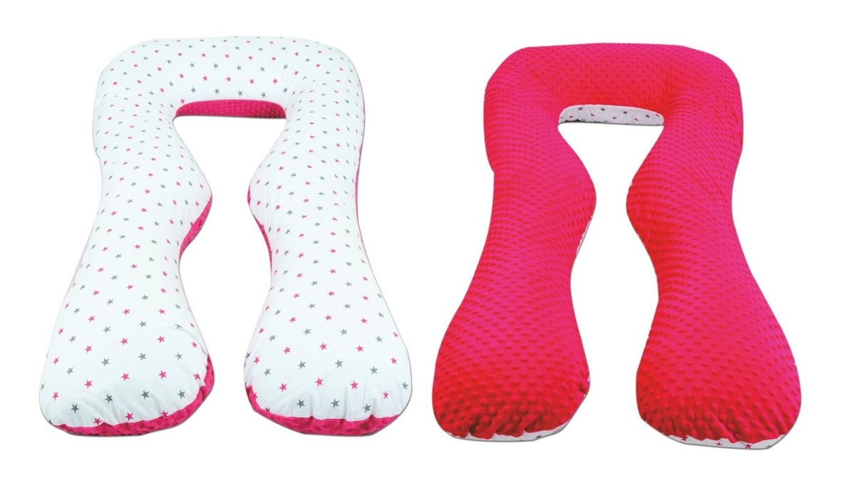 Schwangerschaftskissen U-Form, Baumwolle & Minky / Sternchen rosa & grau - rosa