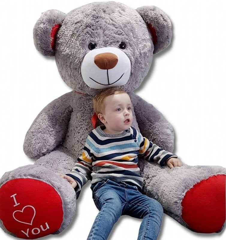 Riesen-Teddybär 160 cm, Grau - rot
