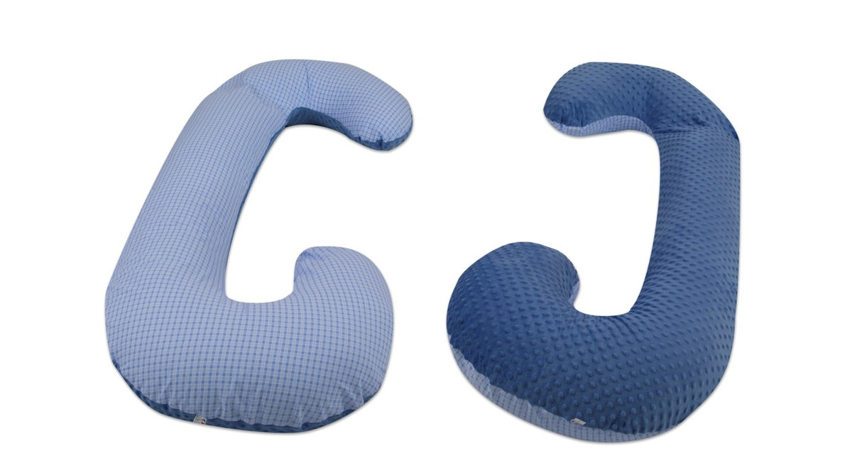 Schwangerschaftskissen C-Form, Baumwolle & Minky / Blaue Karos - blau