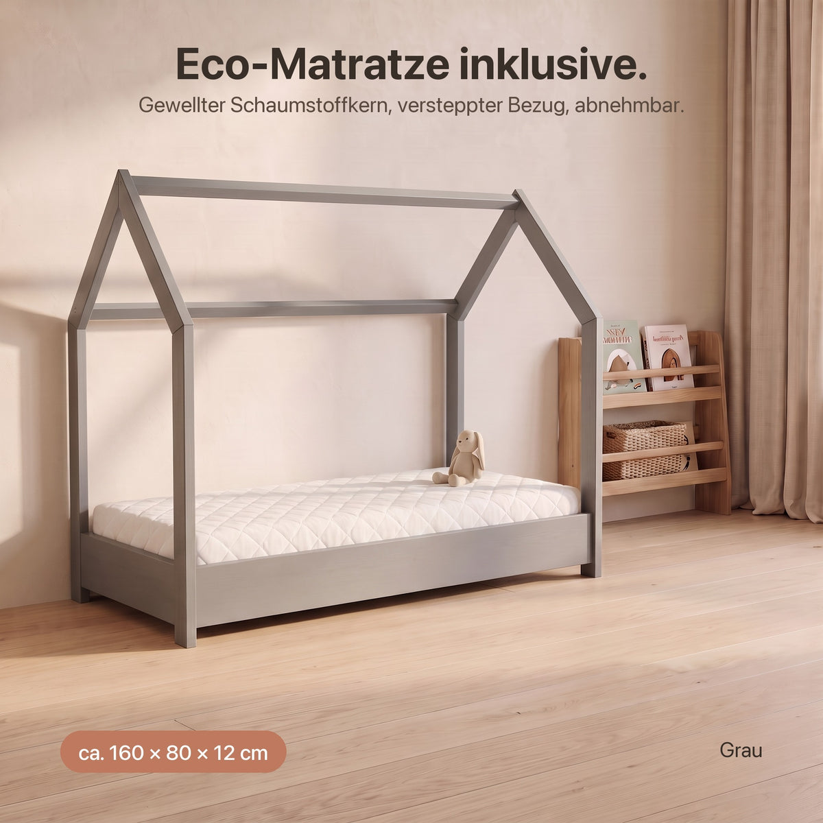 Hausbett mit Eco-Matratze: Eco-Matratze inklusive, ca. 160 × 80 × 12 cm