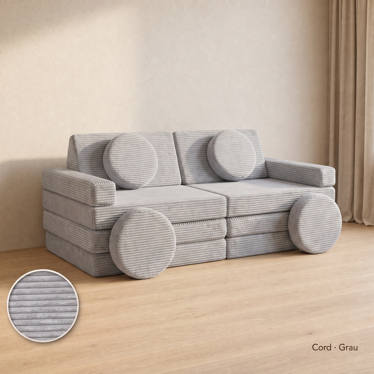 Wuselsofa 14 Teile, Cord · Grau #Farbe_variantenbild