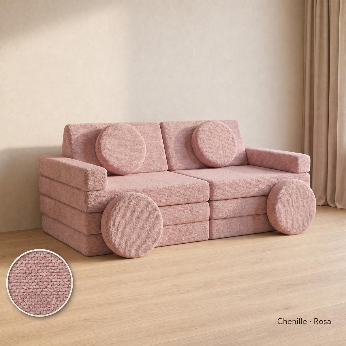 Wuselsofa 14 Teile, Chenille · Rosa #Farbe_variantenbild