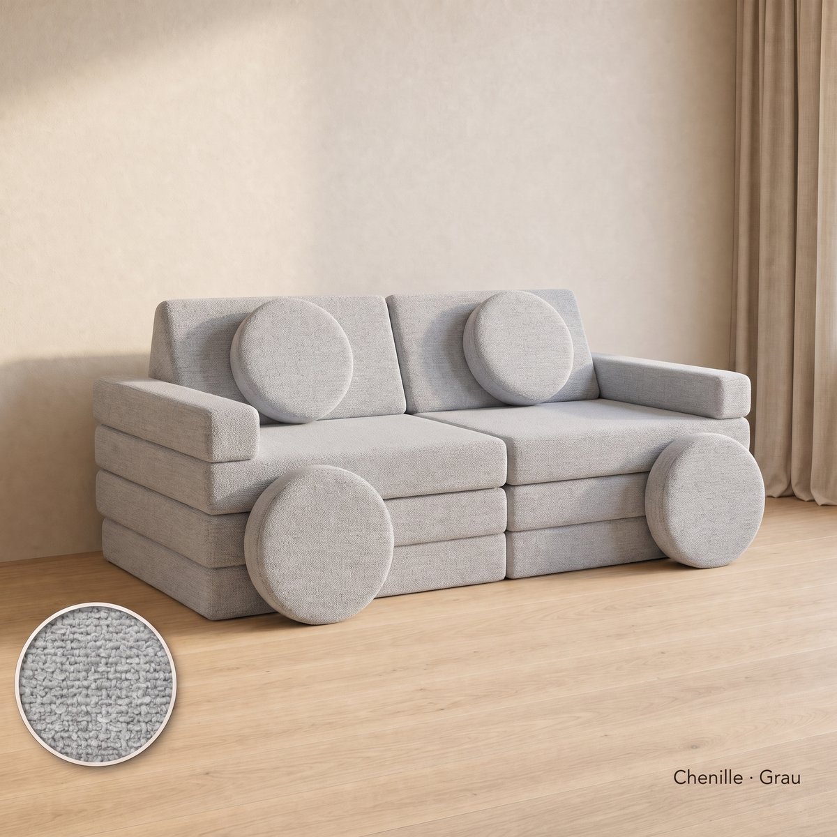 Wuselsofa 14 Teile, Chenille · Grau #Farbe_variantenbild