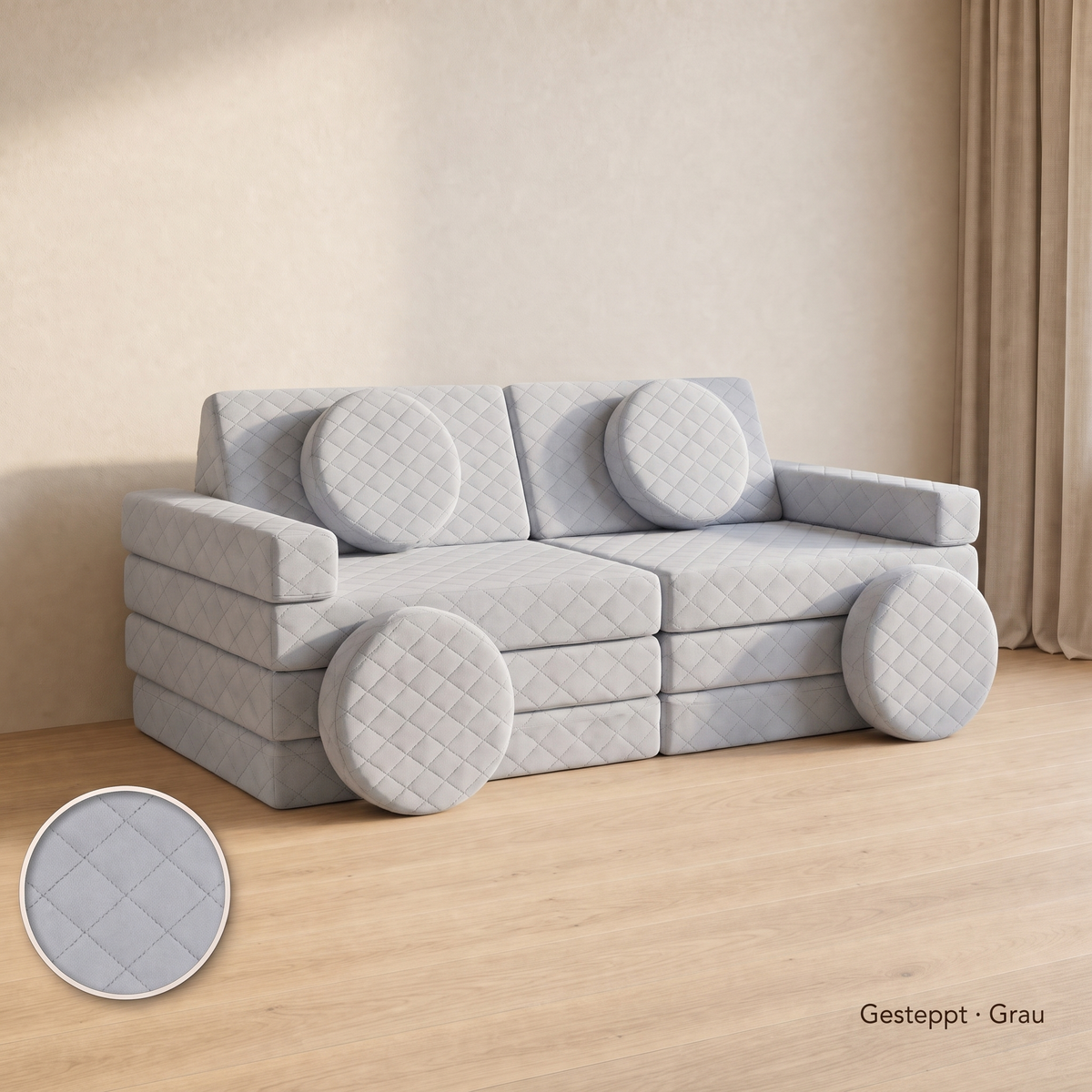 Wuselsofa 14 Teile, Gesteppt · Grau #Farbe_variantenbild