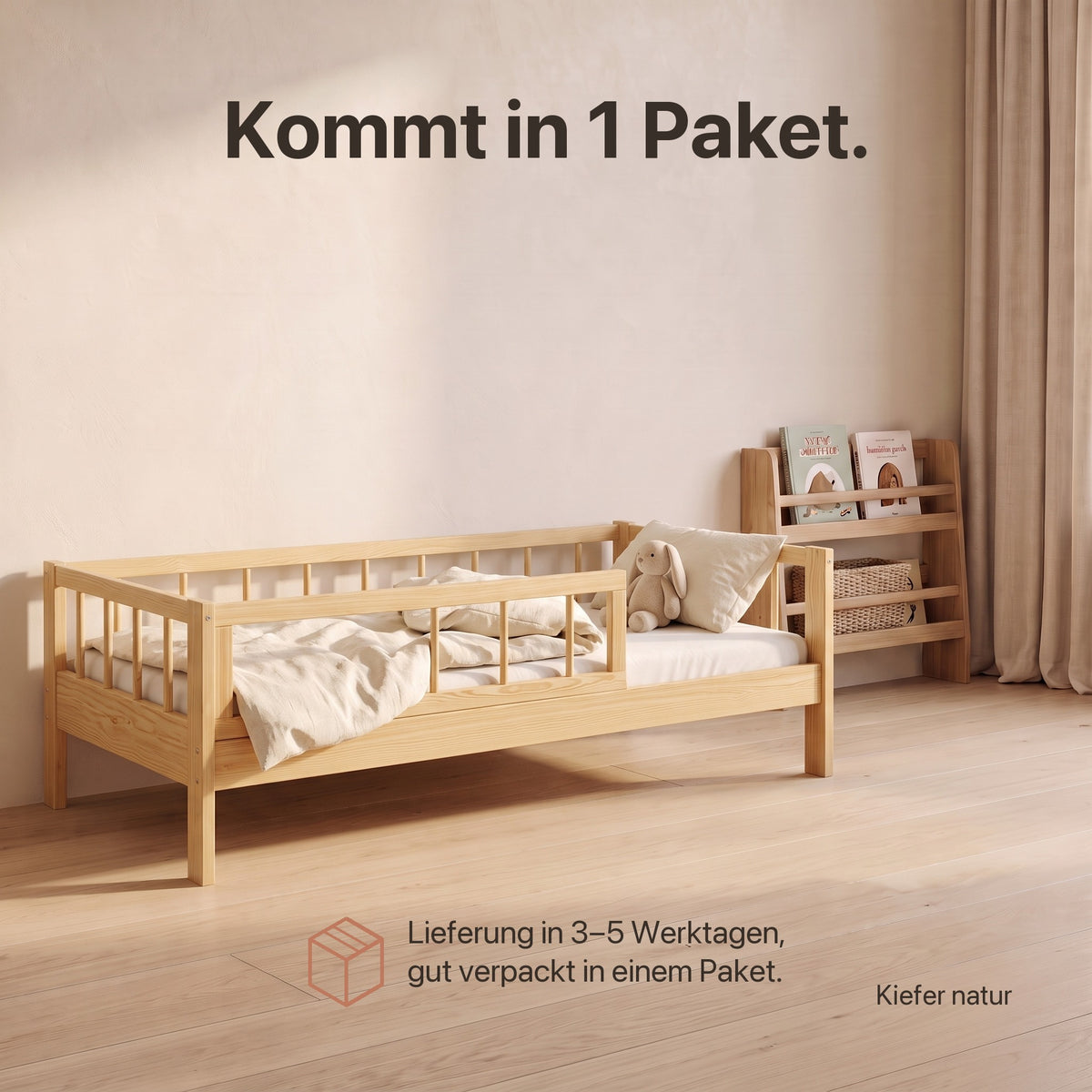 Kinderbett mit Rausfallschutz: Lieferung in 3–5 Werktagen in einem Paket