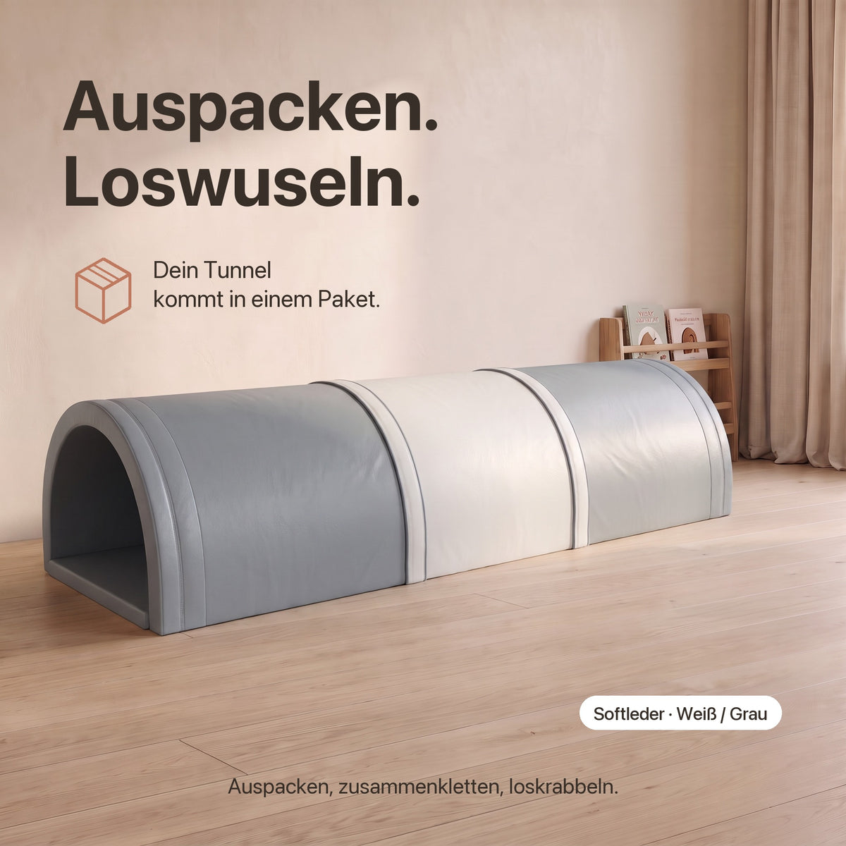 Wuseltunnel 3-teilig: Auspacken, zusammenkletten, loskrabbeln – kommt in einem Paket