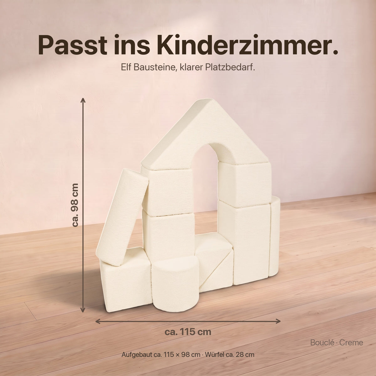 Maße Schloss-Set: aufgebaut ca. 115 × 98 cm, Würfel ca. 28 cm