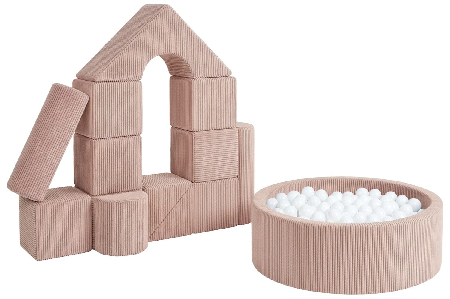 Softplay Erlebniswelt S-Set in Cord Rosa mit weißen Bällen