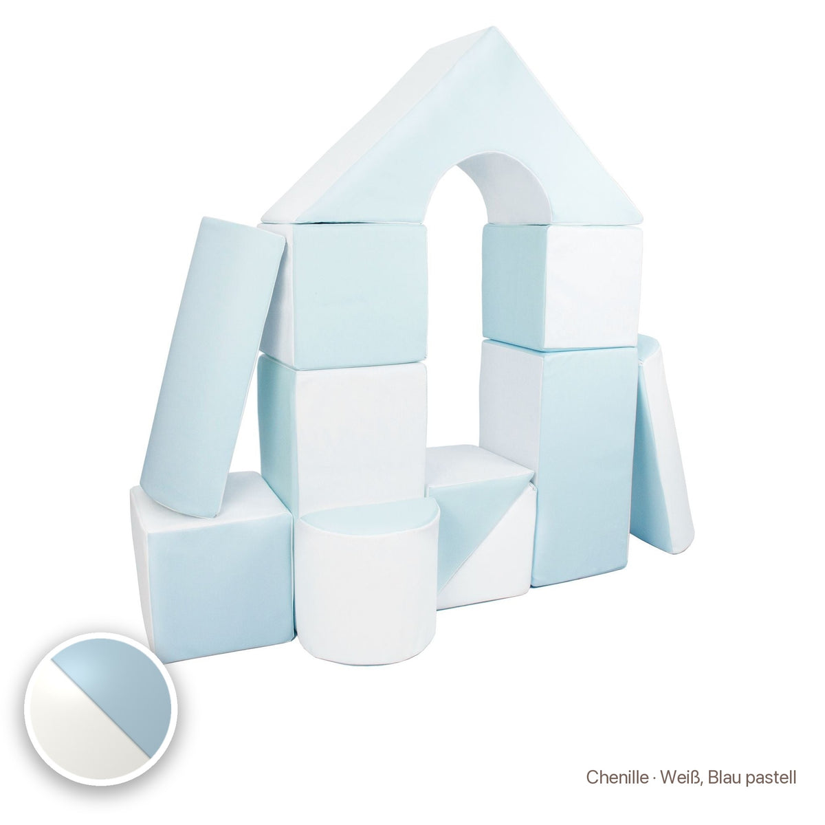 Schloss-Set 11 Schaumstoffbausteine, Chenille · Weiß, Blau pastell #Farbe_variantenbild