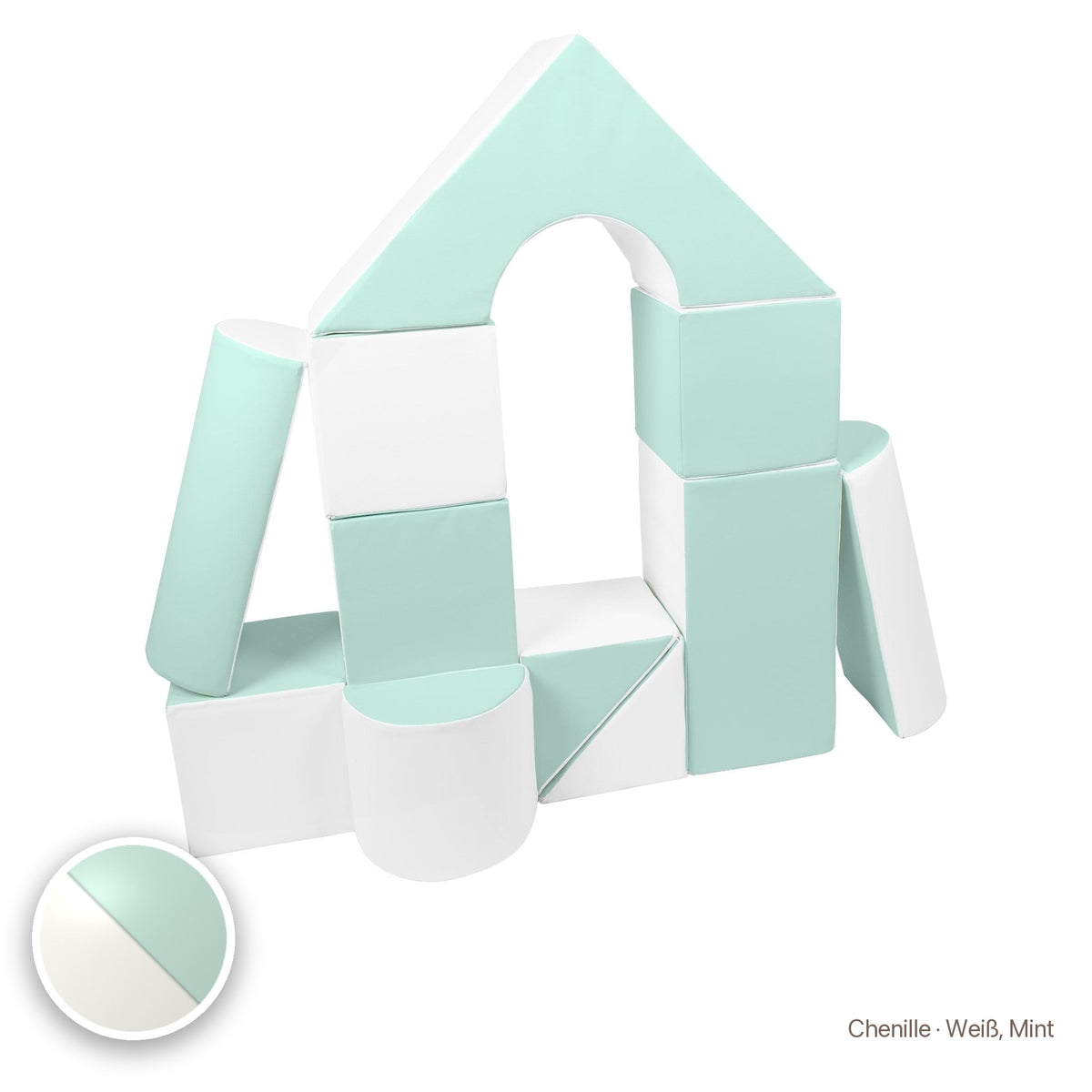 Schloss-Set 11 Schaumstoffbausteine, Chenille · Weiß, Mint #Farbe_variantenbild