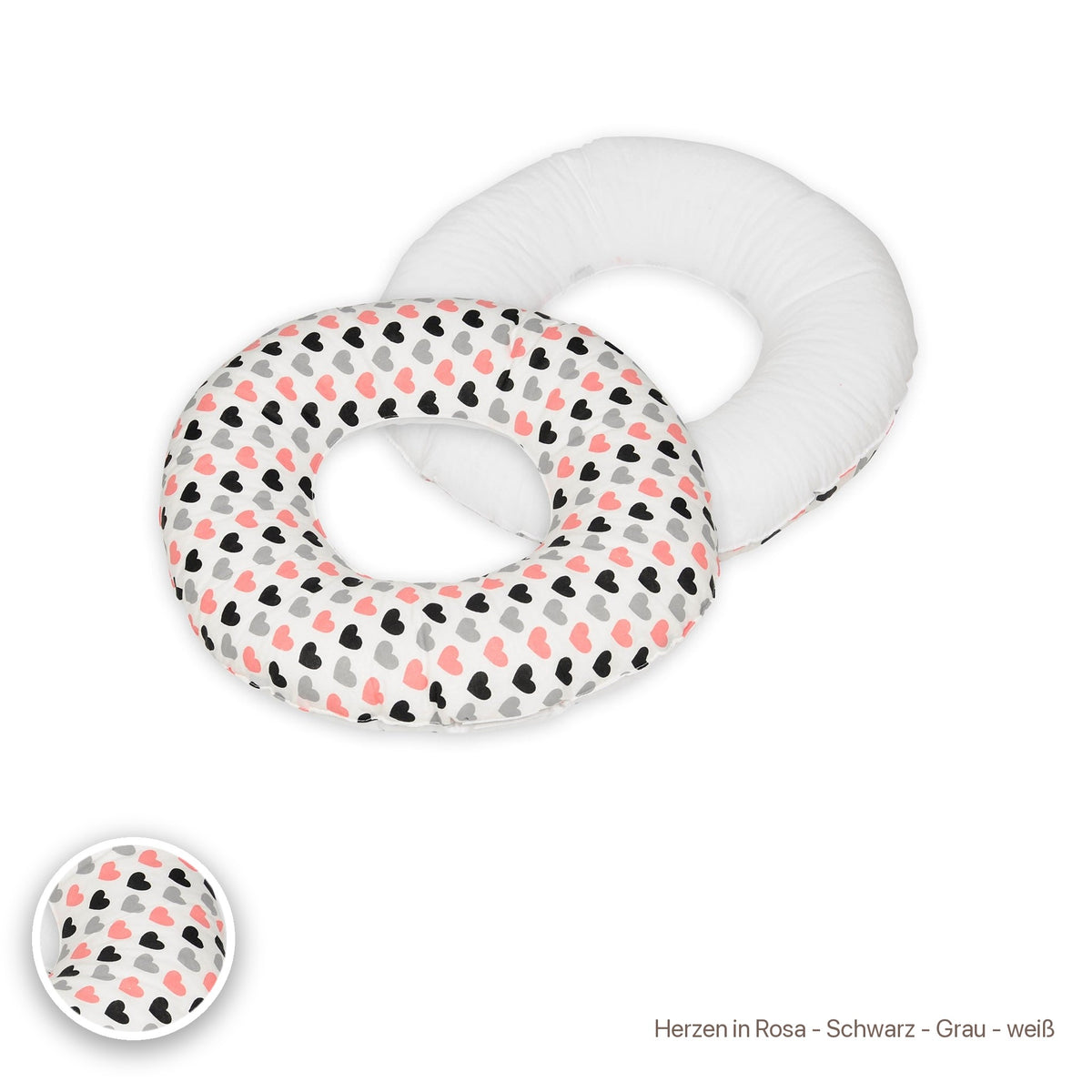 Donut-Kissen, Herzen in Rosa - Schwarz - Grau - weiß #Farbe_variantenbild