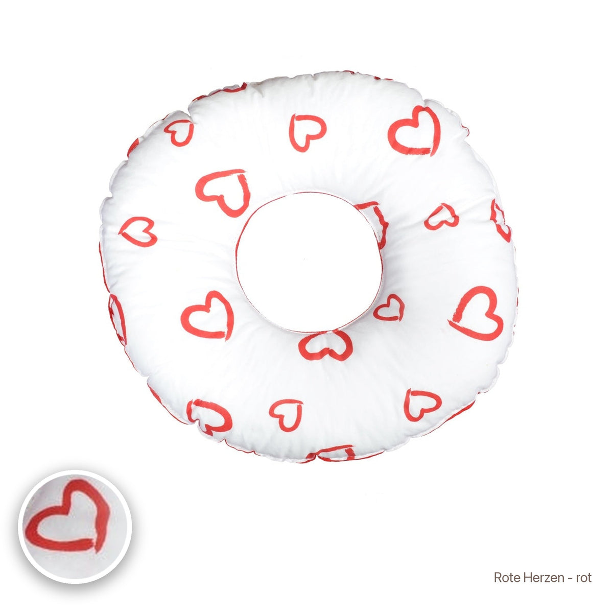 Donut-Kissen, Rote Herzen - rot