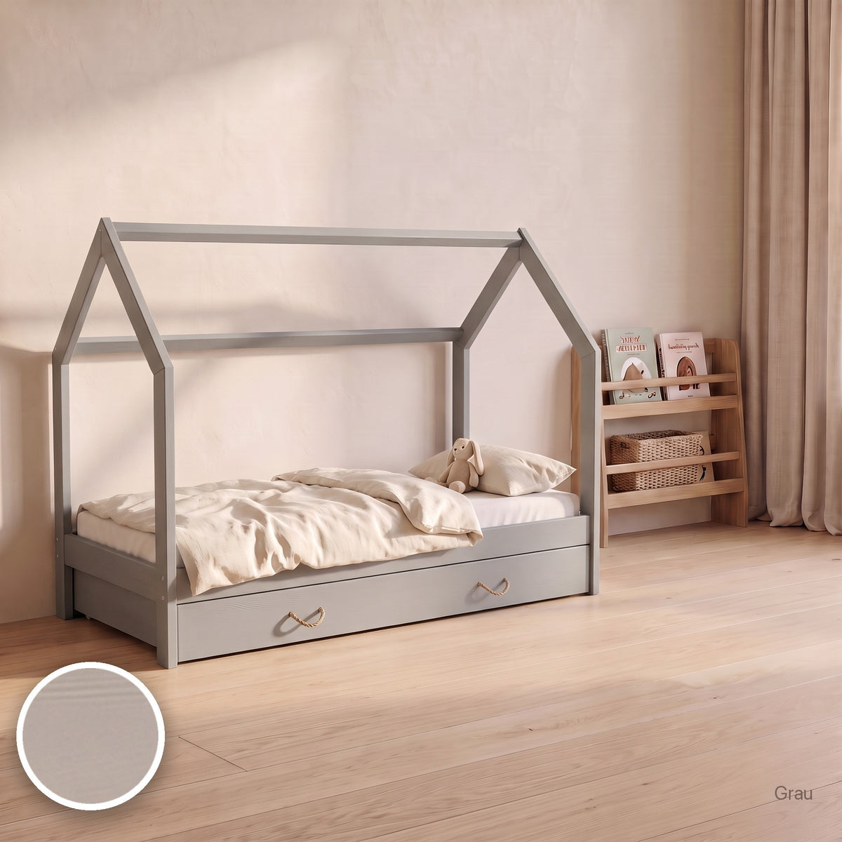 Hausbett mit Schublade, Grau