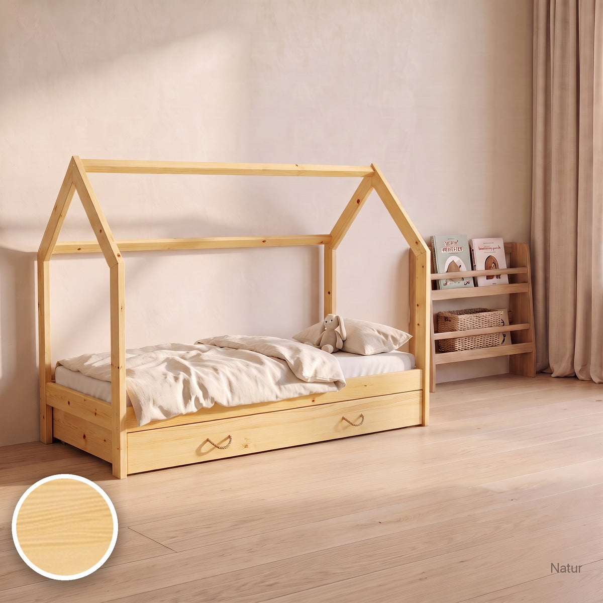 Hausbett mit Schublade, Natur