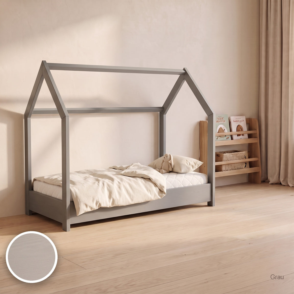 Hausbett skandinavisch in Grau im Kinderzimmer