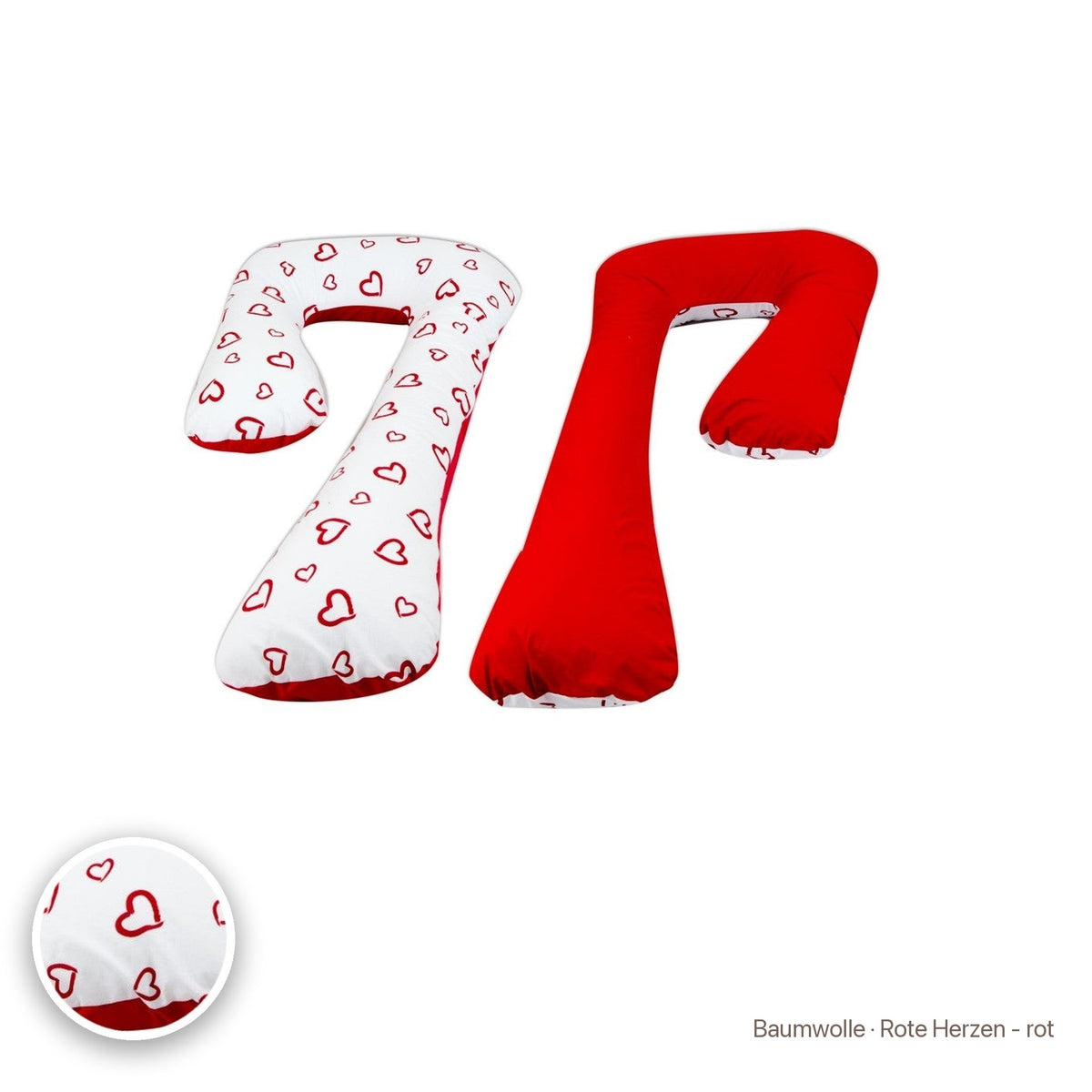 Schwangerschaftskissen 7-Form, Baumwolle · Rote Herzen - rot #Farbe_variantenbild