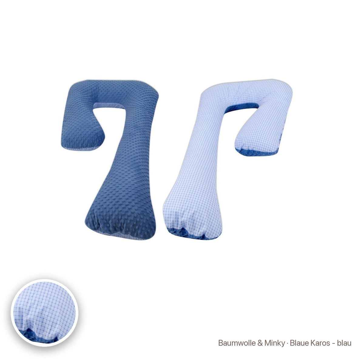 Schwangerschaftskissen 7-Form, Baumwolle & Minky · Blaue Karos - blau #Farbe_variantenbild