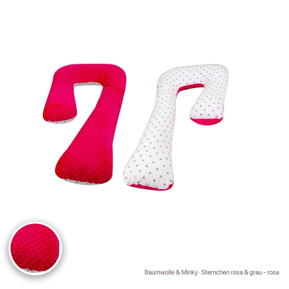 Schwangerschaftskissen 7-Form, Baumwolle & Minky · Sternchen rosa & grau - rosa #Farbe_variantenbild