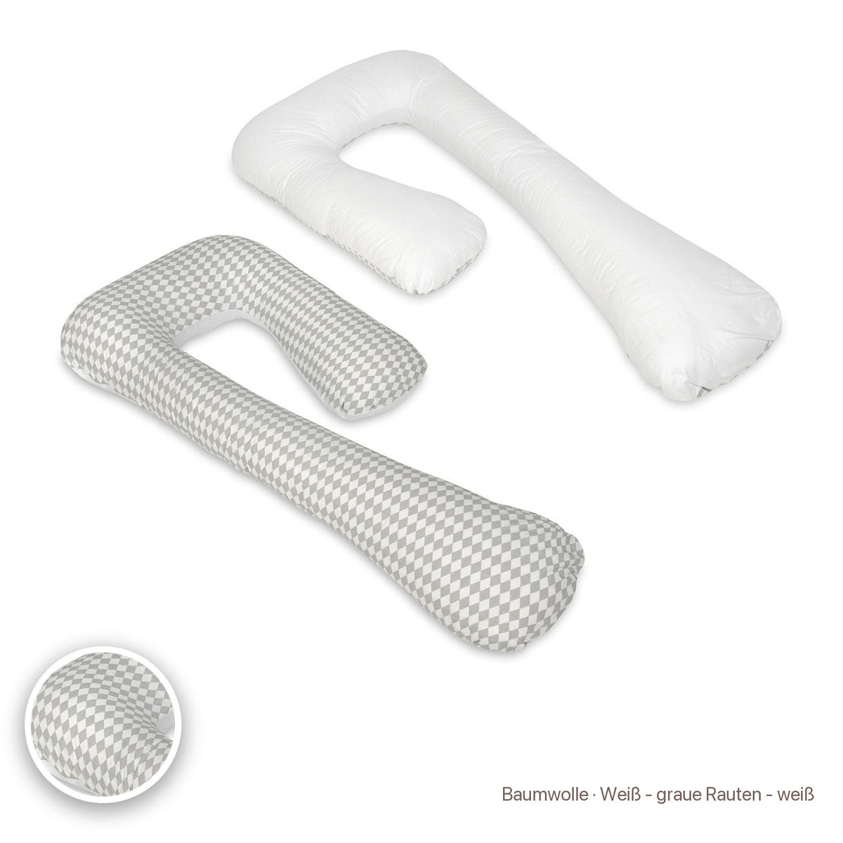 Schwangerschaftskissen 7-Form, Baumwolle · Weiß - graue Rauten - weiß #Farbe_variantenbild