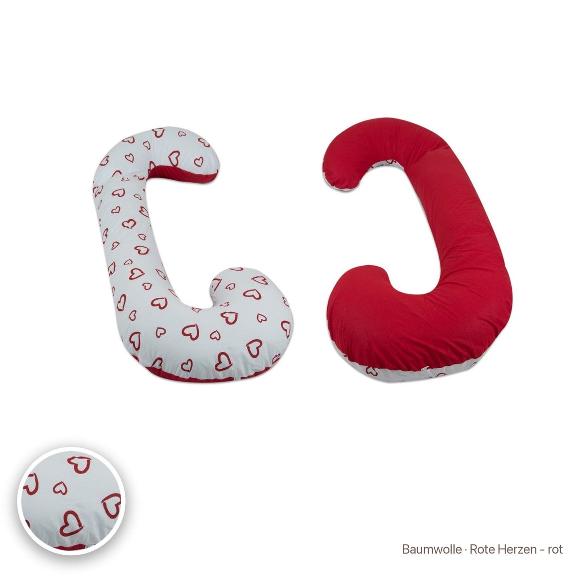 Schwangerschaftskissen C-Form, Baumwolle · Rote Herzen - rot #Farbe_variantenbild