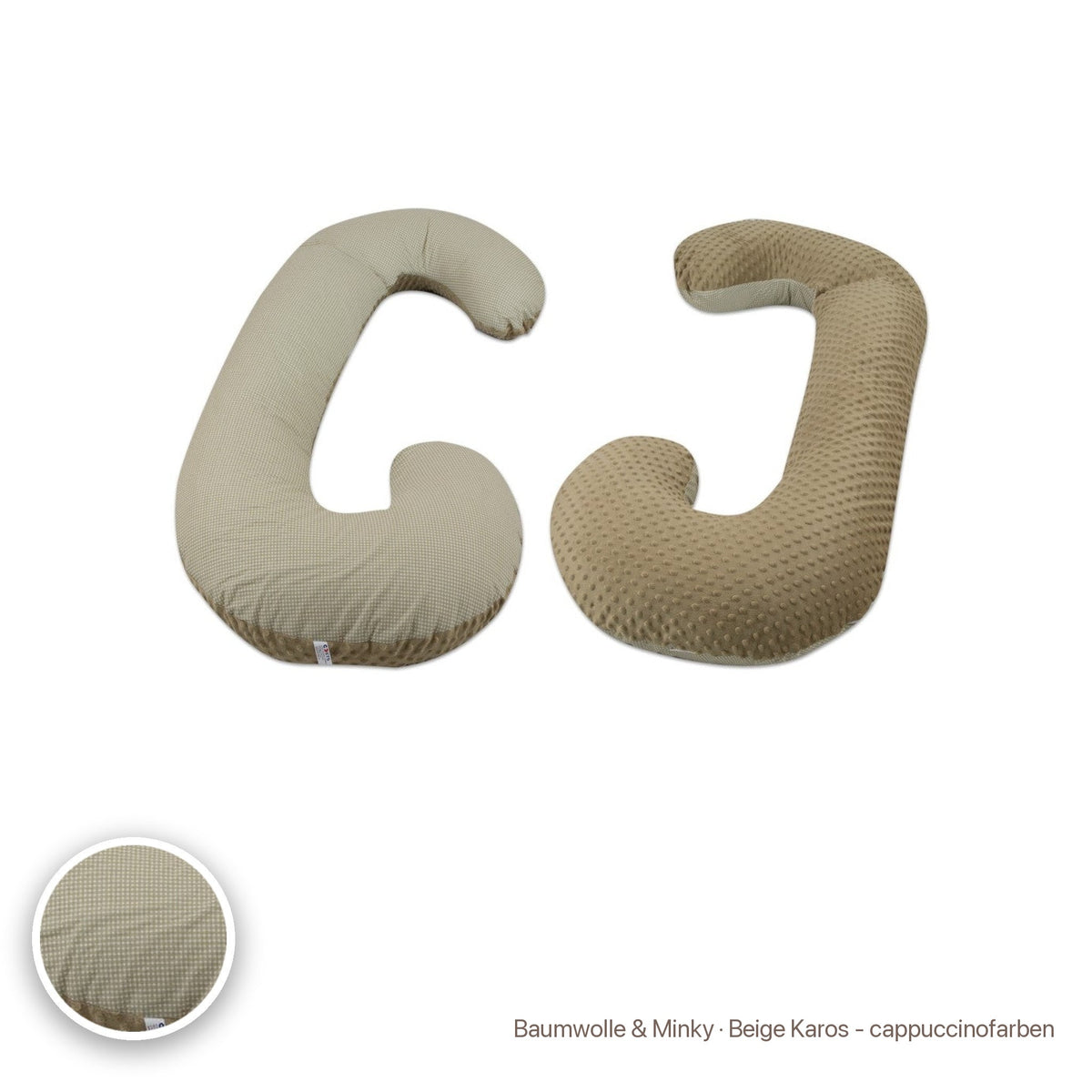 Schwangerschaftskissen C-Form, Baumwolle & Minky · Beige Karos - cappuccinofarben #Farbe_variantenbild