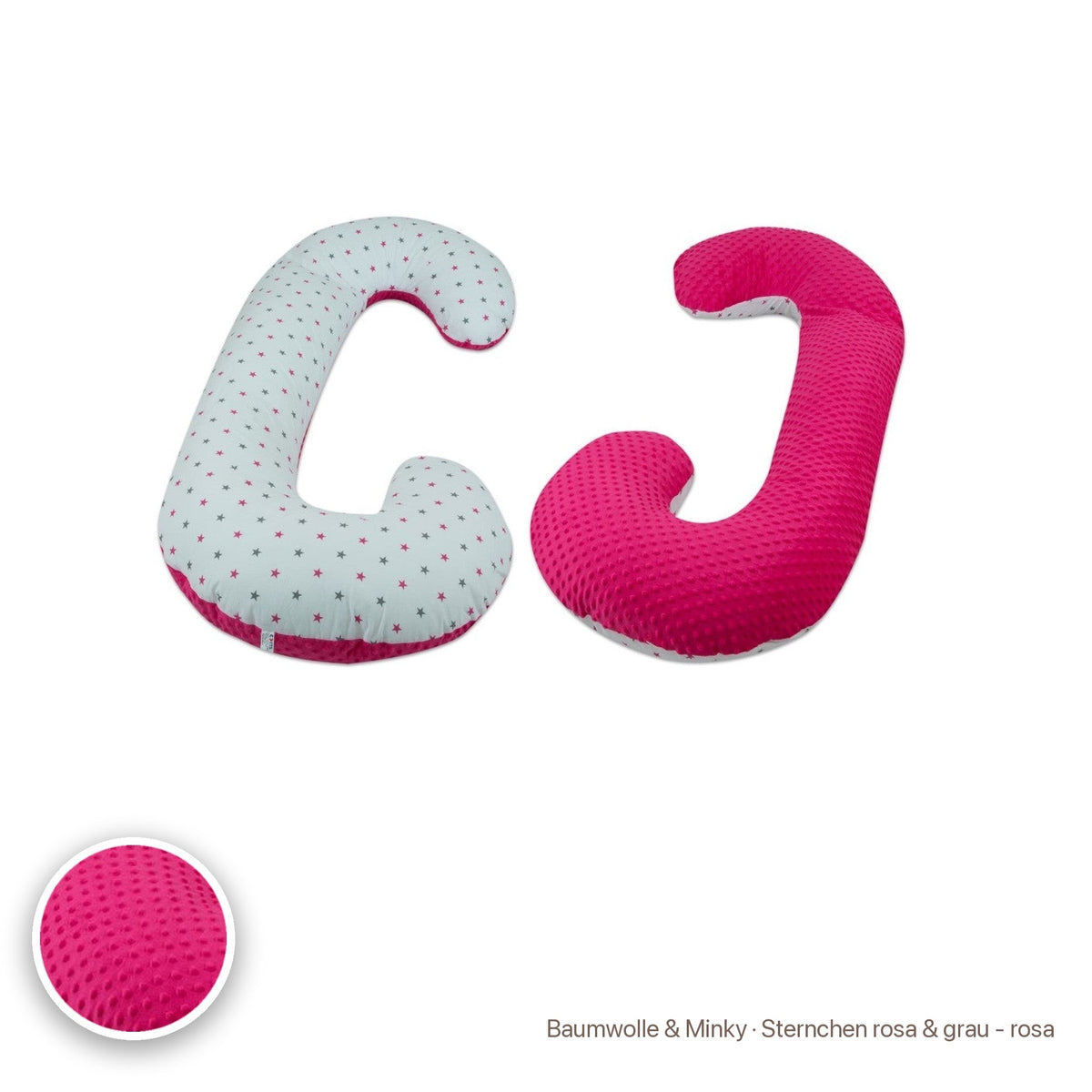 Schwangerschaftskissen C-Form, Baumwolle & Minky · Sternchen rosa & grau - rosa